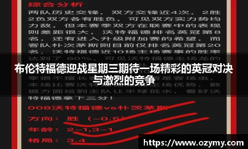 布伦特福德迎战星期三期待一场精彩的英冠对决与激烈的竞争